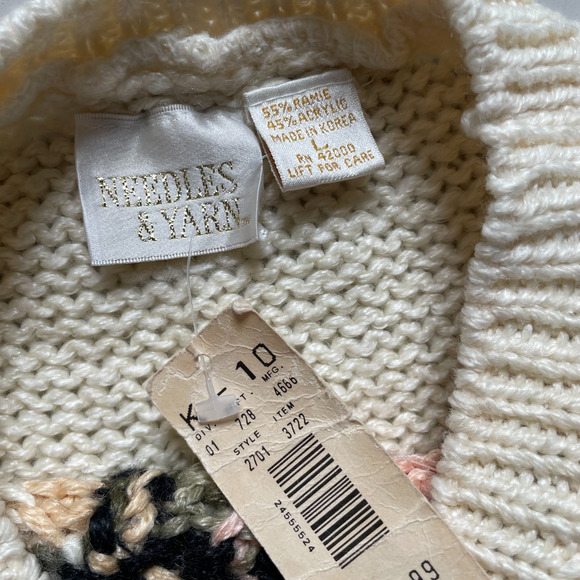 Vintage 80s Deadstock Floral Pearl Boho Cottagecore Coastal Soft Girl Sweater L - Picture 4 of 7